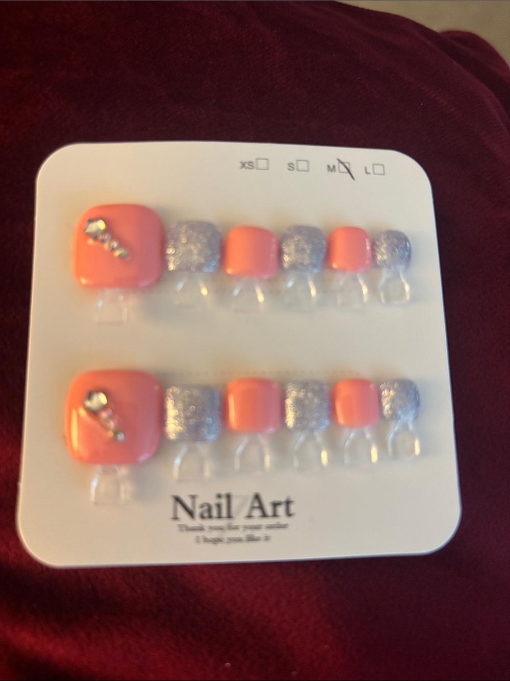 Peach & Silver Glitter Press-On Toe Nails